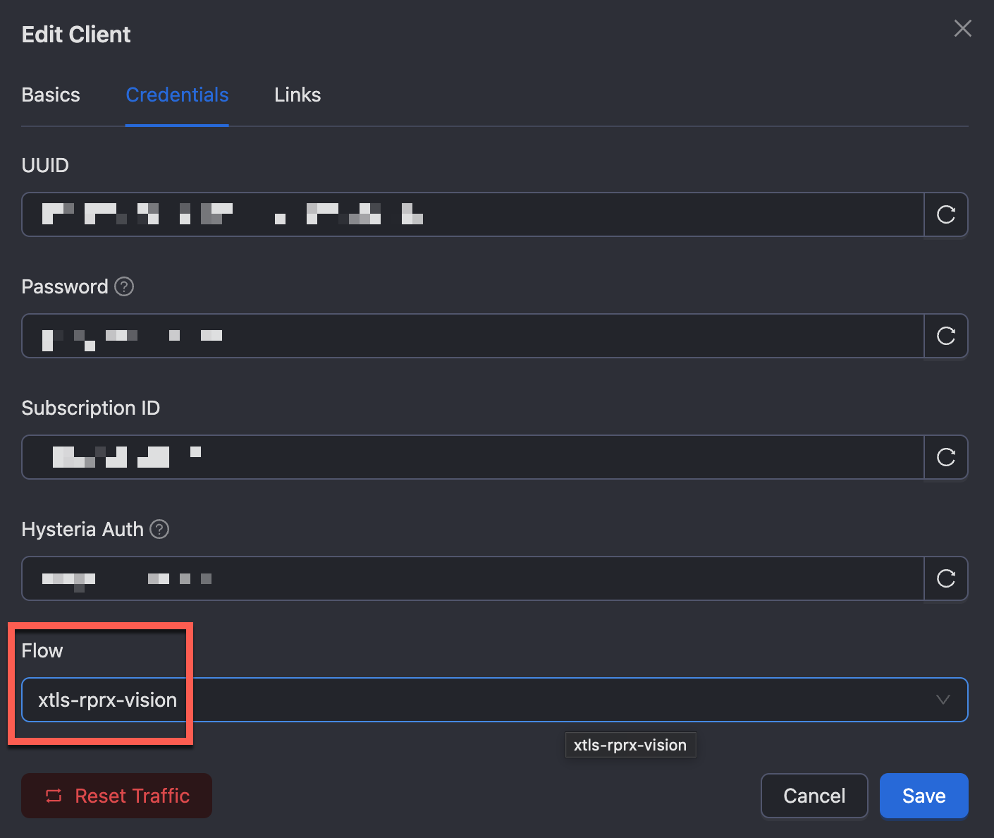 3x-ui Client Credentials