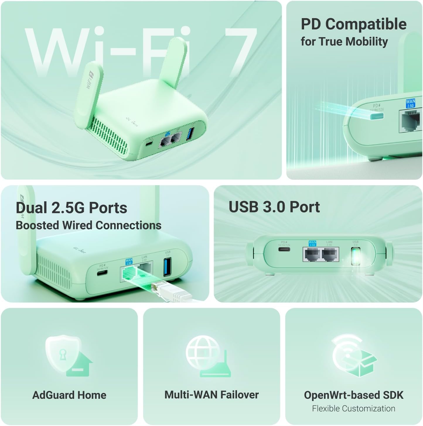 GL.iNet GL-MT3600BE Beryl 7 Dual-Band Wi-Fi 7 Travel Router GL.iNet GL-MT3600BE Beryl 7 Dual-Band Wi-Fi 7 Travel Router