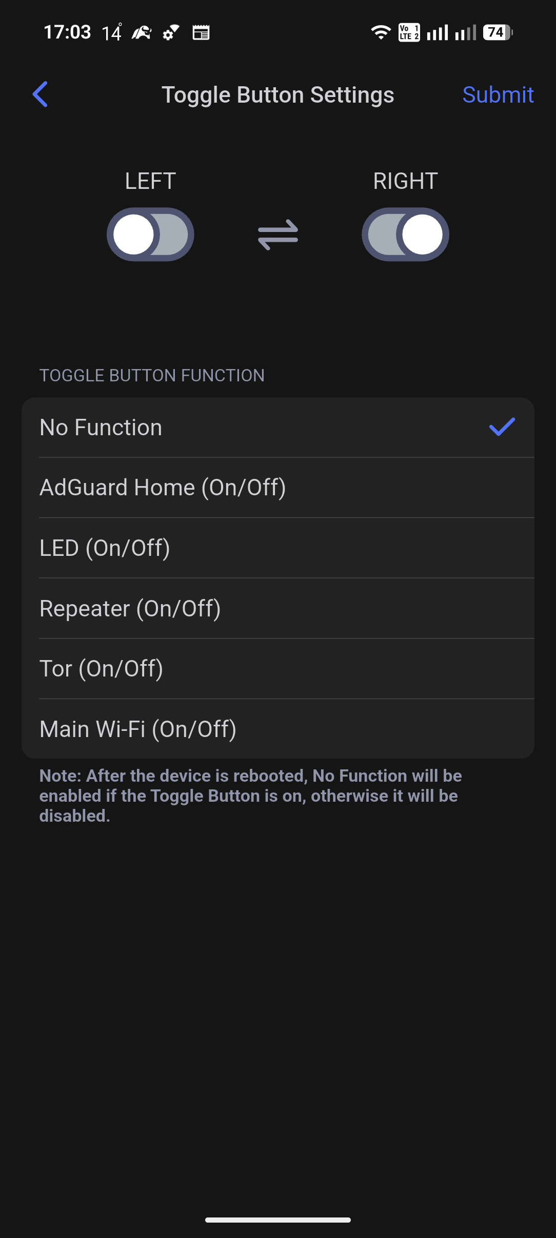 GL.iNet GL-MT3600BE Toggle Button Settings Mobile GL.iNet GL-MT3600BE Toggle Button Settings Mobile