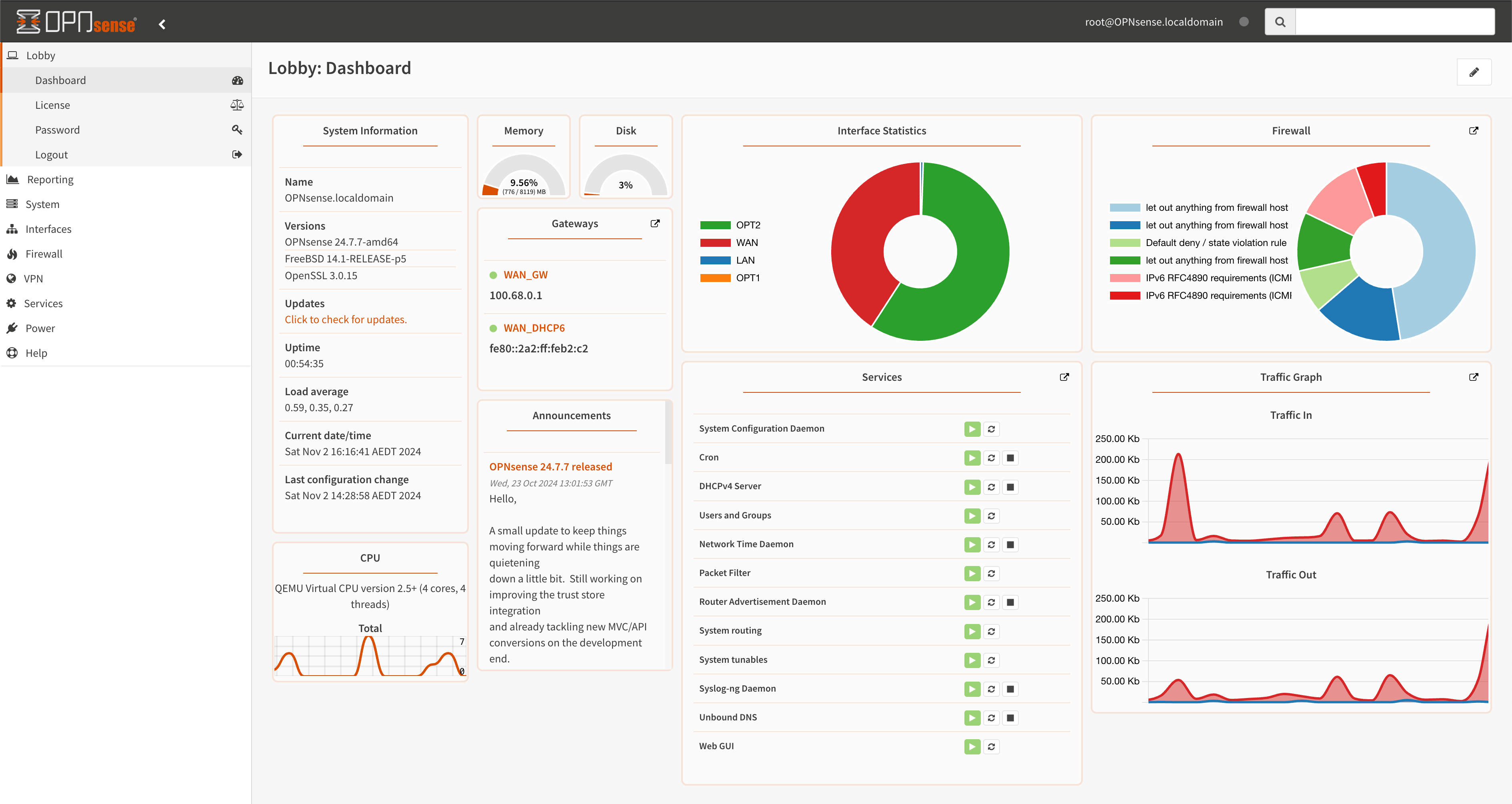 OPNsense - Dashboard