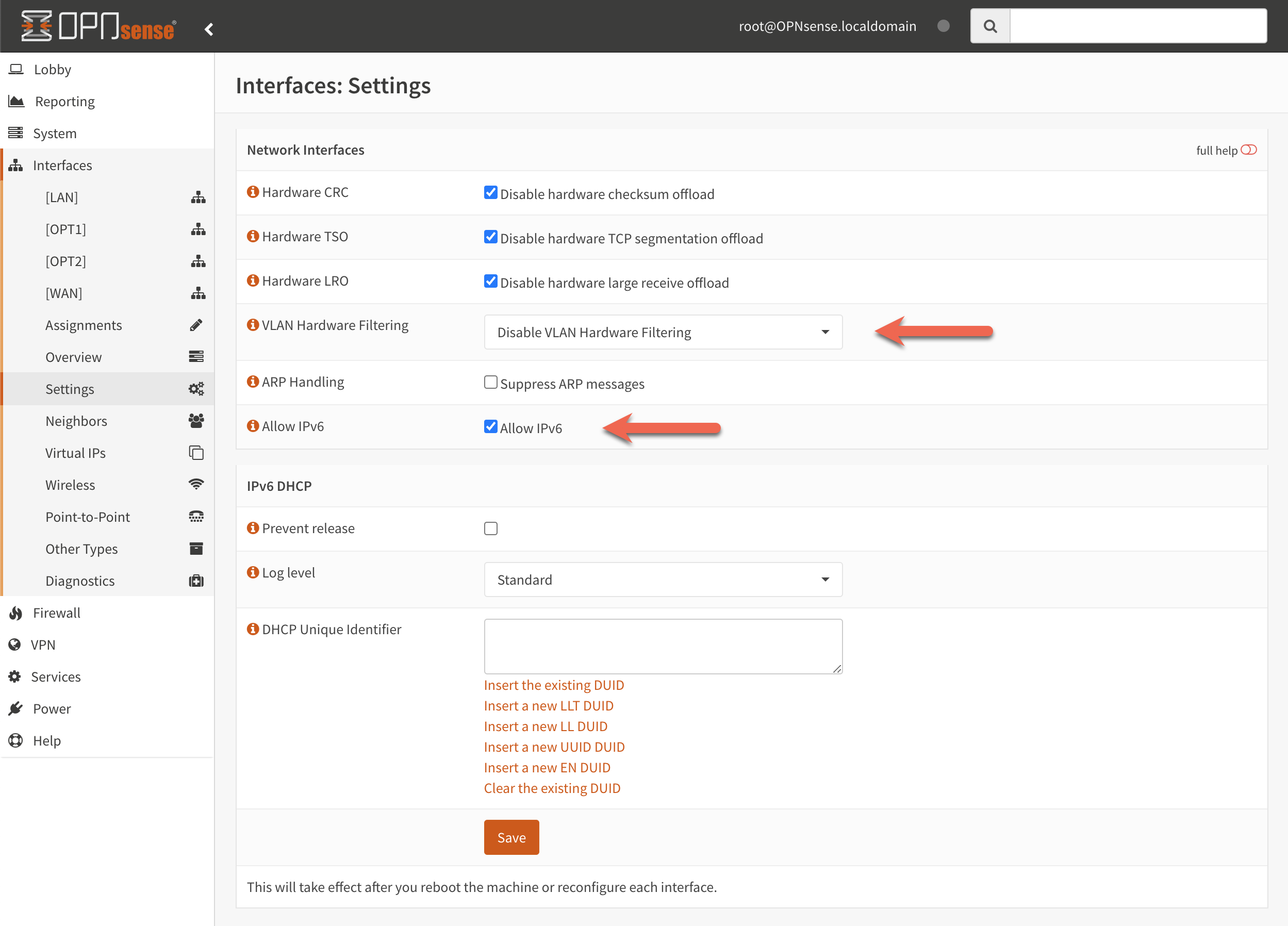 OPNsense - Interfaces Settings