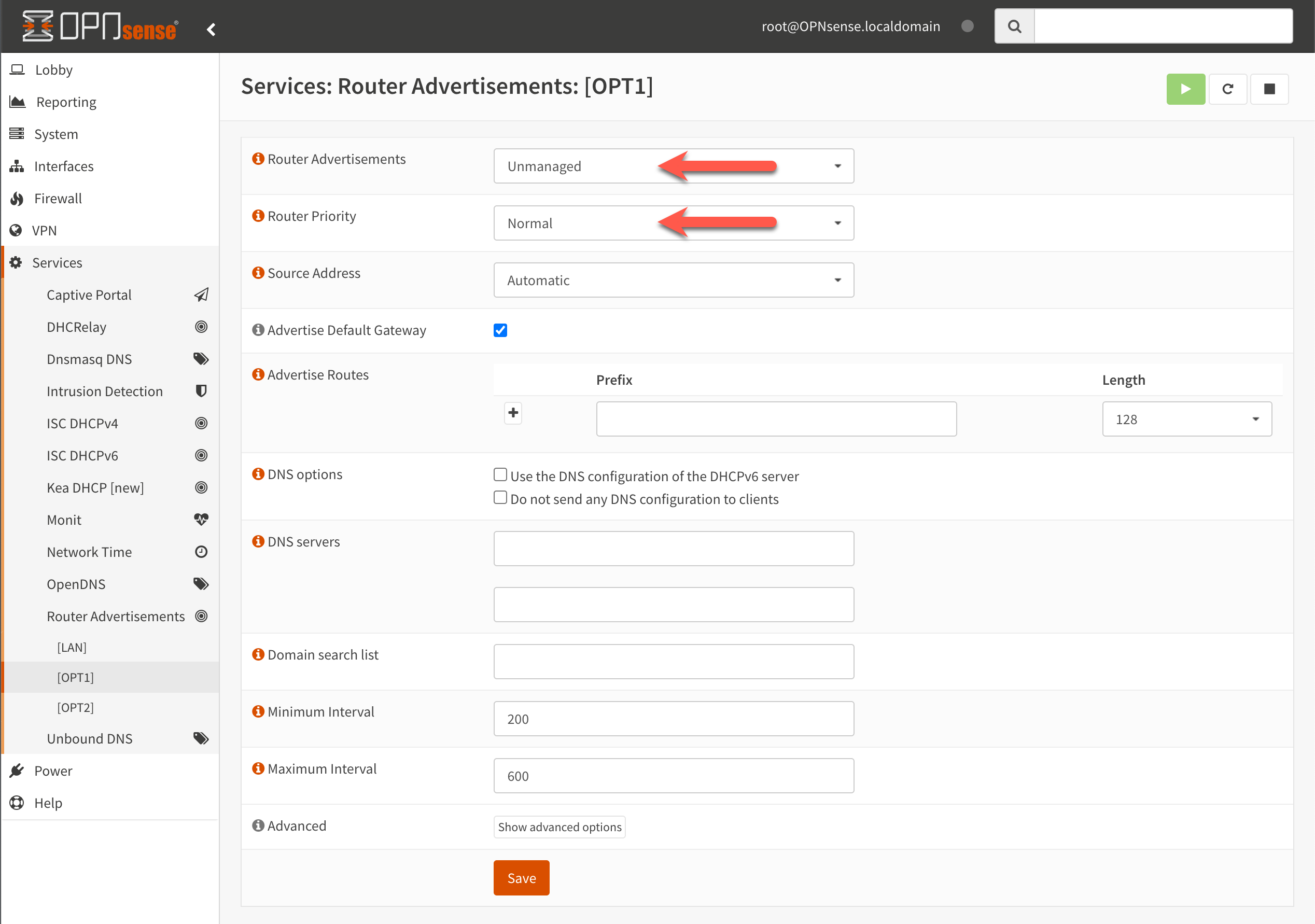 OPNsense - Router Advertisements
