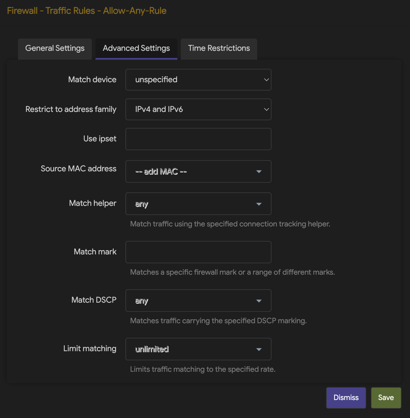 OpenWRT - Firewall Traffic Rule Advanced Settings