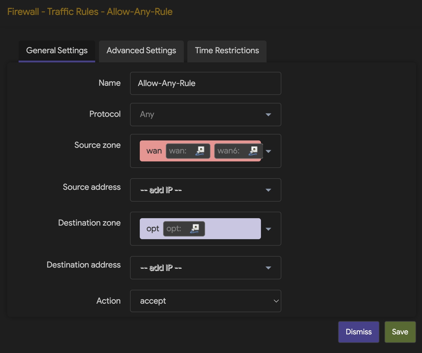 OpenWRT - Firewall Traffic Rule General Settings