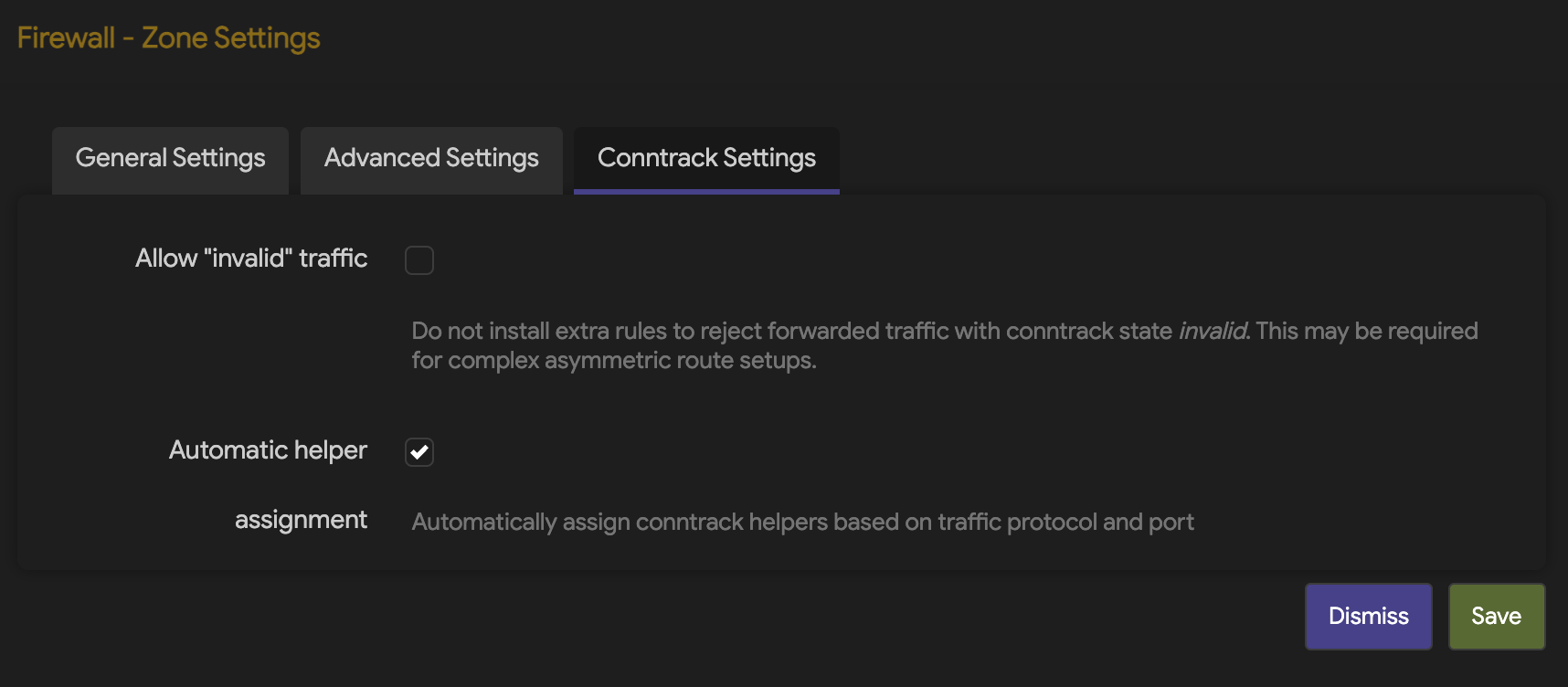 OpenWRT - Firewall Zone Conntrack Settings