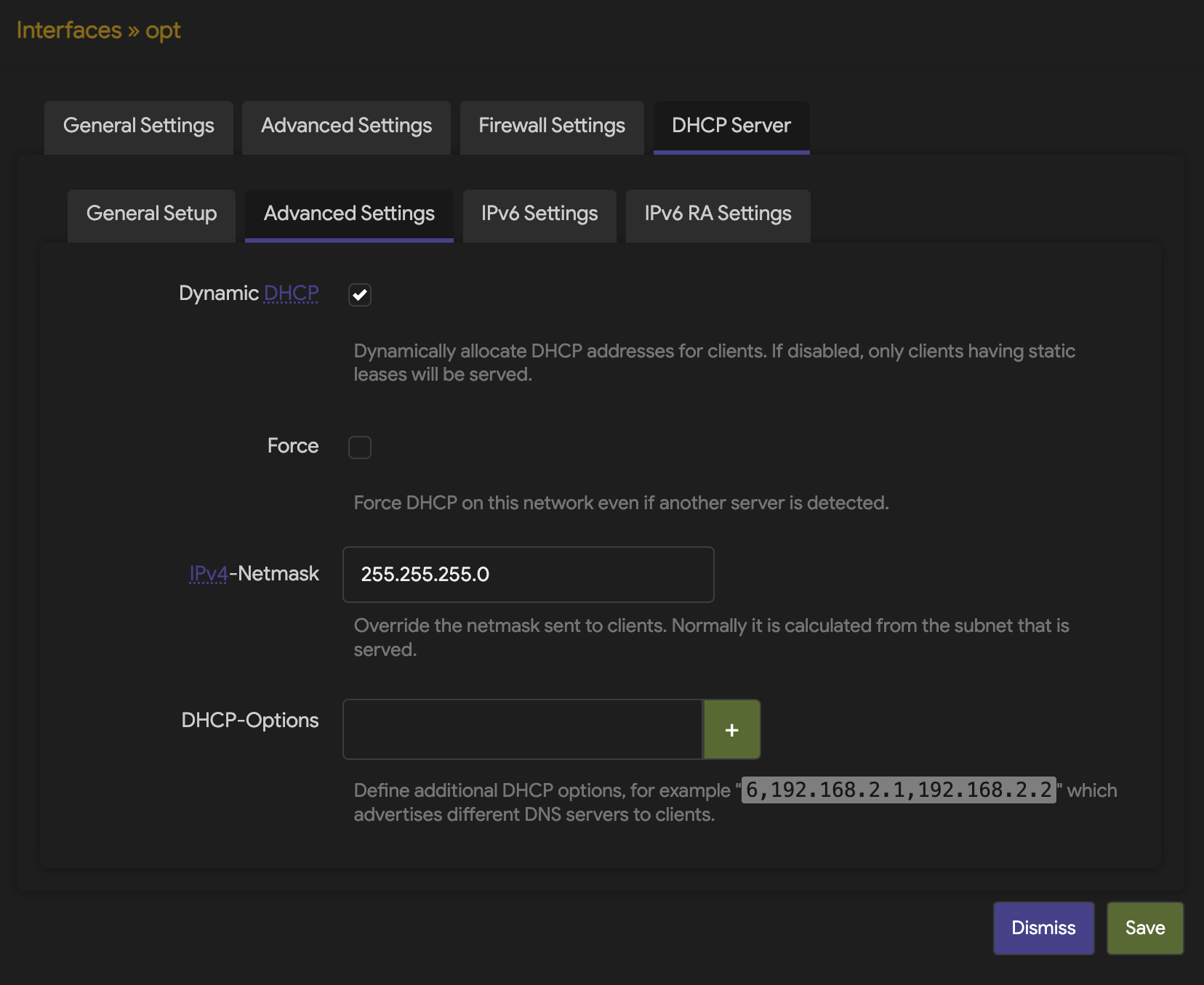 OpenWRT - OPT DHCP Server Advanced Settings