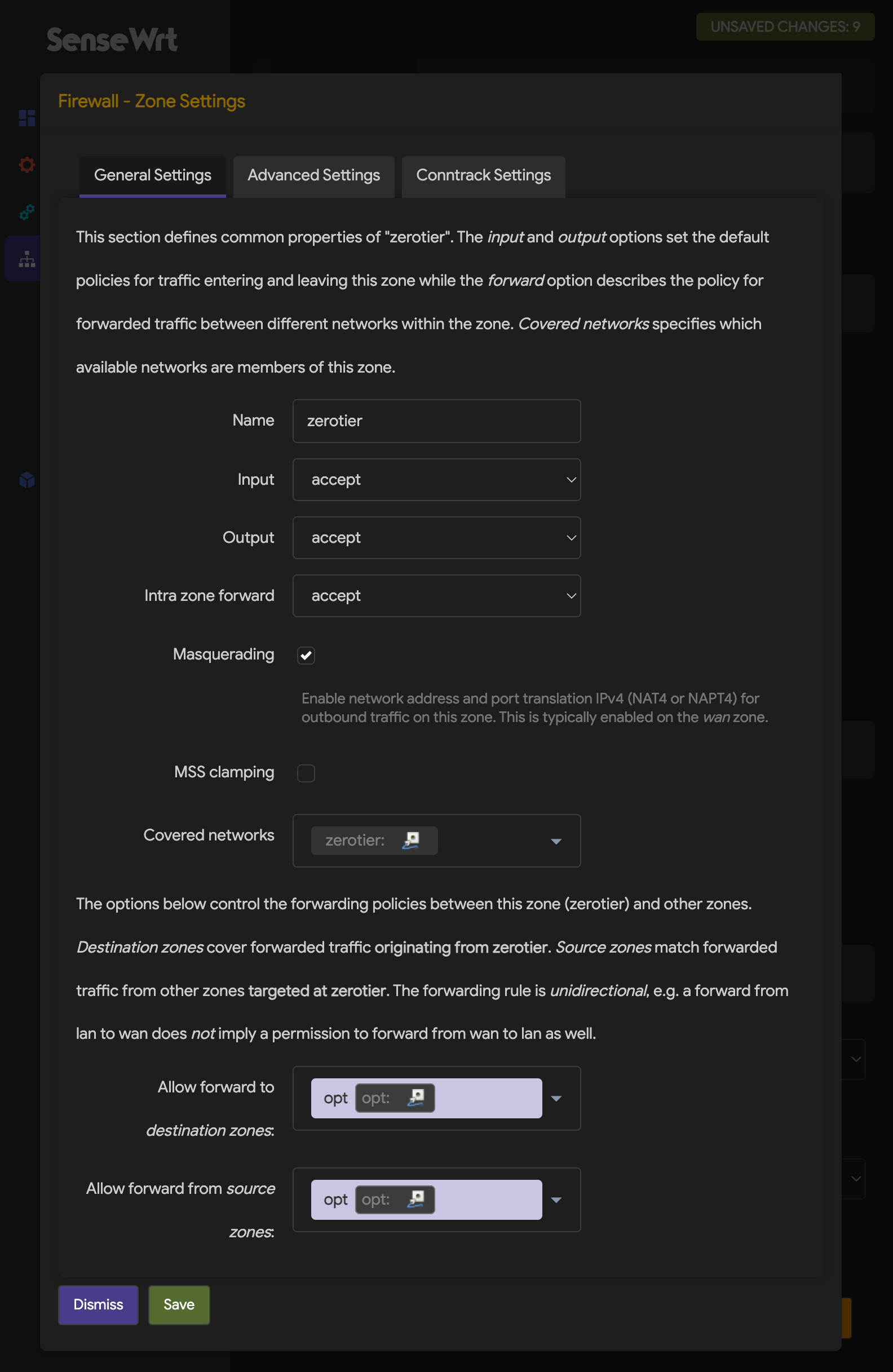 OpenWrt - ZeroTier Firewall General Settings