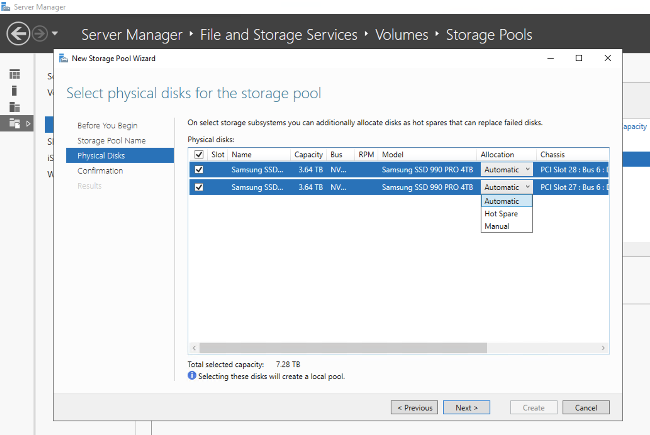 Storage Pool - Physical Disks