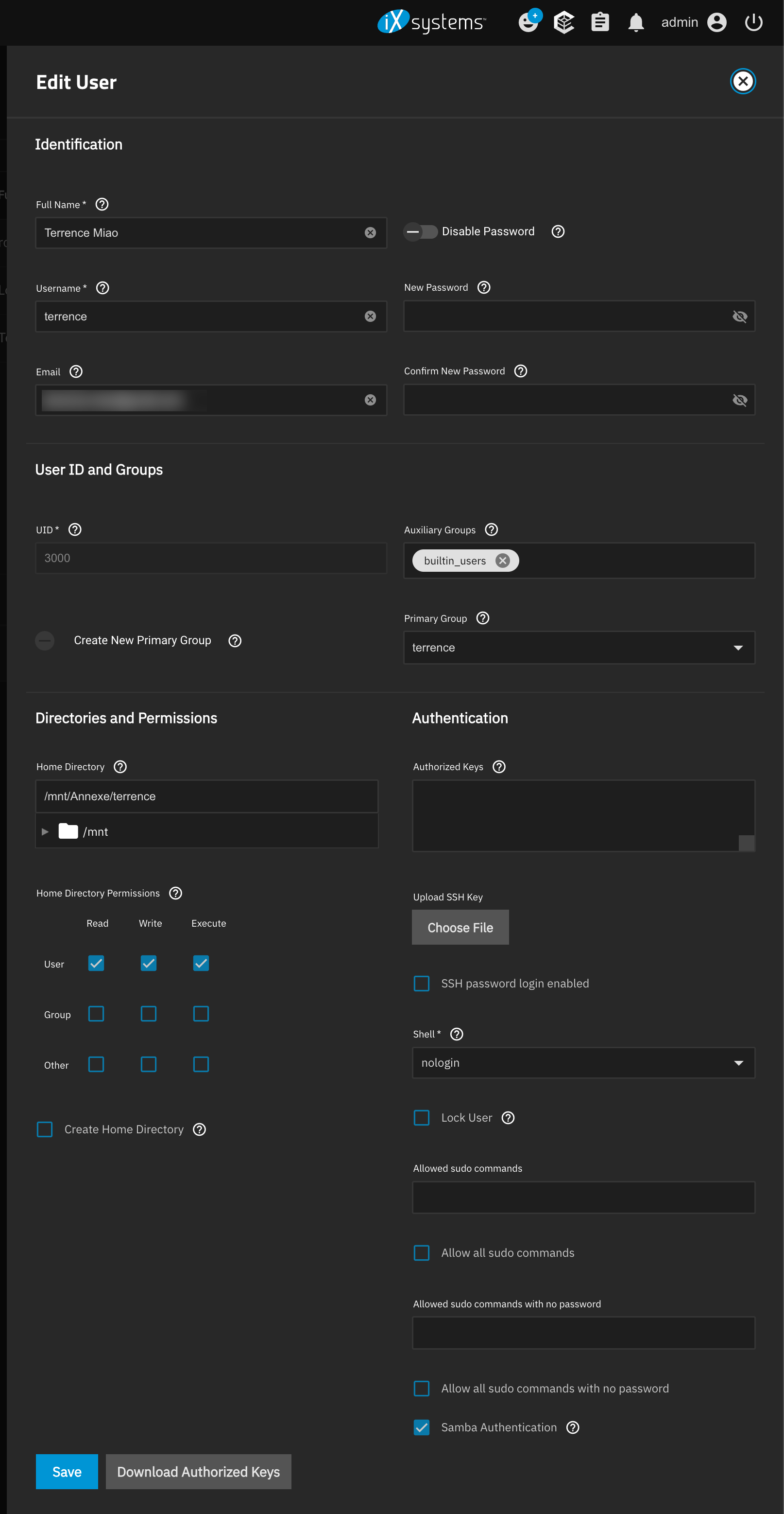 TrueNAS - Create user