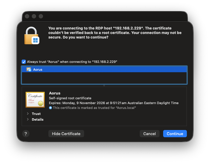 Windows App - Certificate