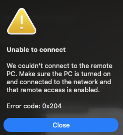 Windows App - Error 0x204