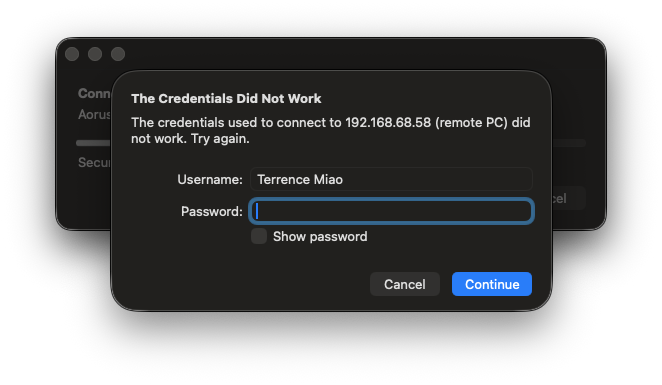 Windows App - Incorrect Credentials